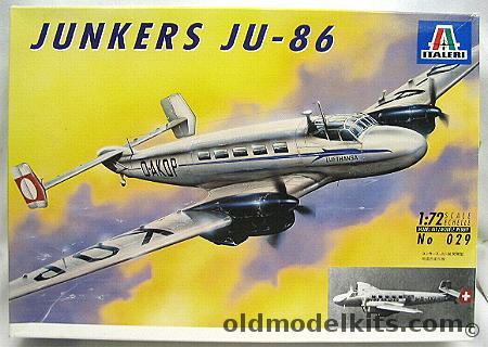 Italeri 1/72 Junkers JU-86 - Civil Version Lufthansa or Swissair, 029 plastic model kit